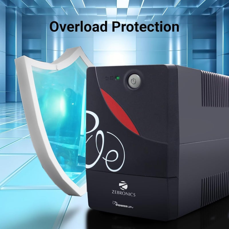 ZEBRONICS Zeb-U725 600VA UPS لسطح المكتب/الكمبيوترات (غير متوافق مع أجهزة التوجيه) مع تنظيم الجهد التلقائي، أسود - Image 4