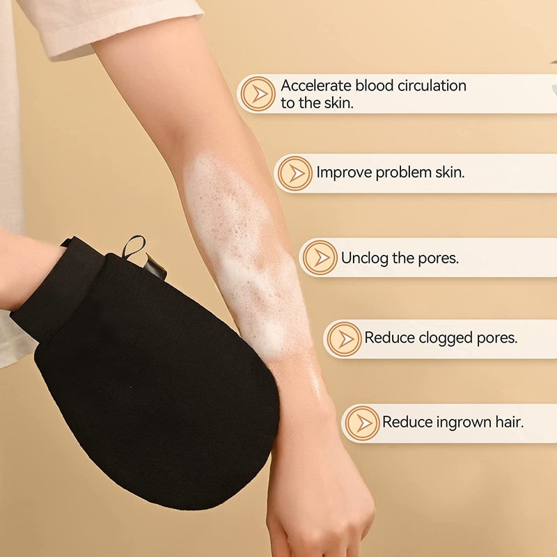 HETVIN Exfoliating Gloves | Body Scrub Glove Shower | Body Facial Tan Massage Mitts | Exfoliating Gloves for Dead Skin Remover | Back Scrubber | Skin Exfoliating Gloves (Black) - Pack of (1) - Image 2