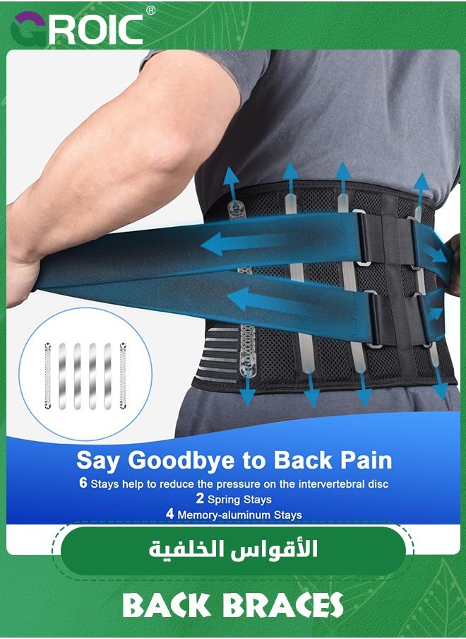 GROIC Back Braces for Men and Women, Back Support Belt for Lower Back Pain Relief with 6 Stays, Breathable Lumbar Support Belt with Dual Adjustable Straps for Sciatica,Herniated Disc(L/XL)  - Image 3