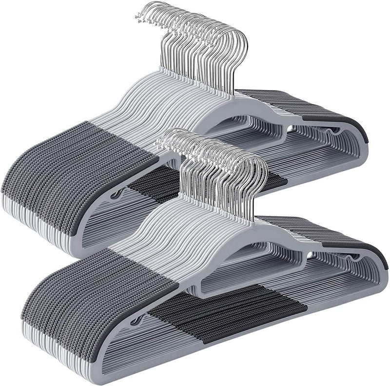 VIKIJO Pack of 4Simple Plastic Clothes Hanger,Clothes Hanger for Wardrobe,Dual Use for Hanging Cloths Space Saving Clothes Hangers for Wardrobe for Suits,Coats,Jackets,Pants,Dress (White - Gray) - Image 1