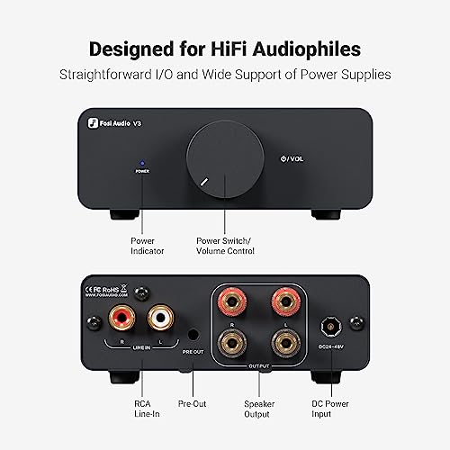 Fosi Audio V3 Stereo Amplifier Home Audio 300 Watts x2 Power TPA3255 Class D Mini Speaker Amp 2 Channel Audio Component for Passive Bookshelf Tower Speakers Desktop Home Theater with 48V Power Supply - Image 3