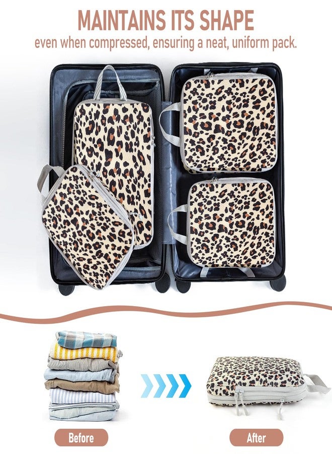 Lemoobolsa 4-Piece Packing Cube Set - Lightweight Luggage Organizers for Travel, Vacation and Suitcases - Durable Accessories with Compression, Brown Leopard, Set of 4, compression packing cubes travel - Image 5