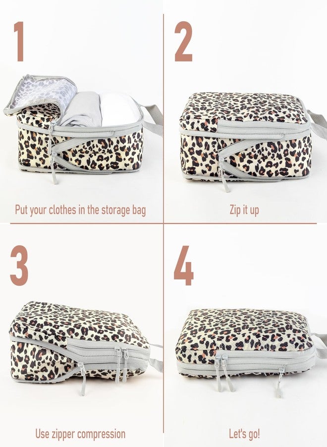 Lemoobolsa 4-Piece Packing Cube Set - Lightweight Luggage Organizers for Travel, Vacation and Suitcases - Durable Accessories with Compression, Brown Leopard, Set of 4, compression packing cubes travel - Image 3