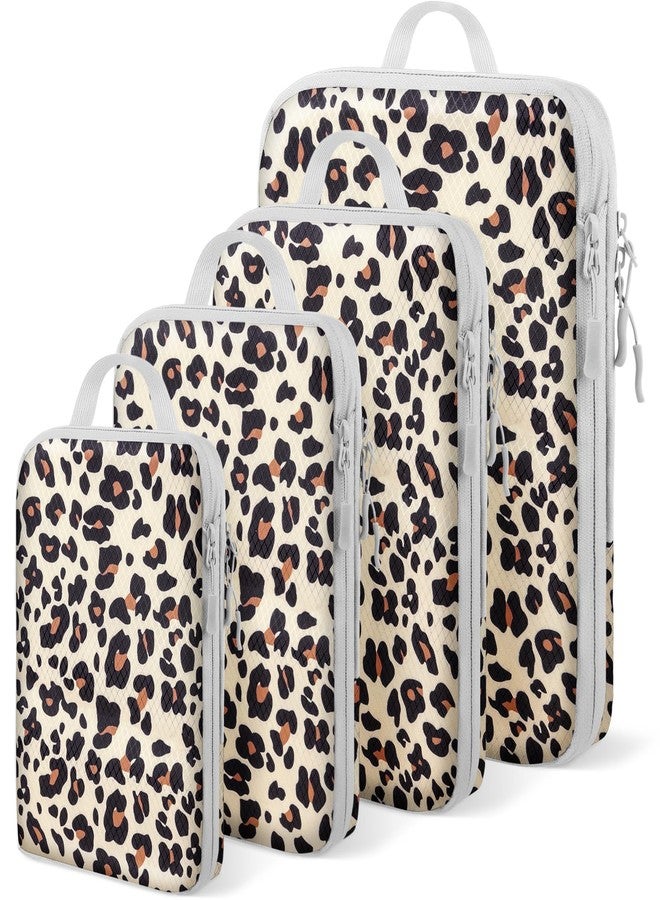 Lemoobolsa 4-Piece Packing Cube Set - Lightweight Luggage Organizers for Travel, Vacation and Suitcases - Durable Accessories with Compression, Brown Leopard, Set of 4, compression packing cubes travel - Image 1