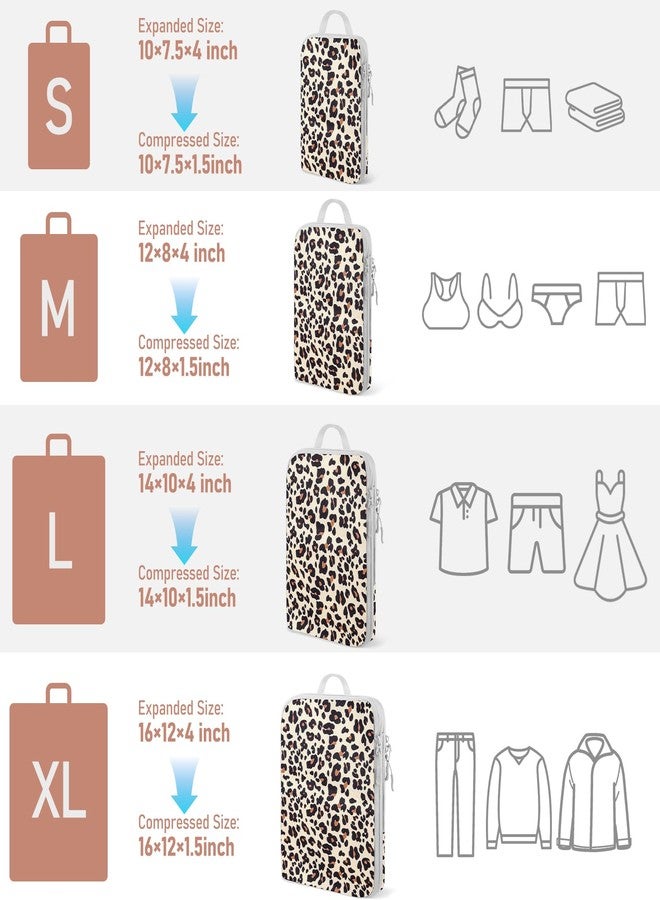 Lemoobolsa 4-Piece Packing Cube Set - Lightweight Luggage Organizers for Travel, Vacation and Suitcases - Durable Accessories with Compression, Brown Leopard, Set of 4, compression packing cubes travel - Image 4