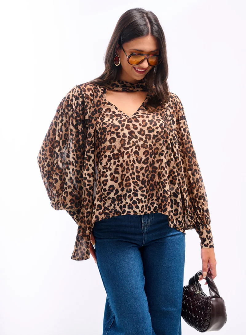 Needs No Label  Leopard Printed Tie Neck Blouse for Women | Best Price UAE