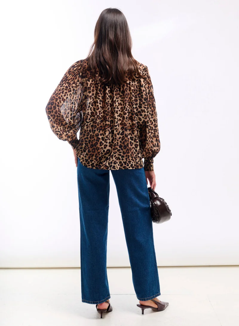 Needs No Label  Leopard Printed Tie Neck Blouse for Women | Best Price UAE