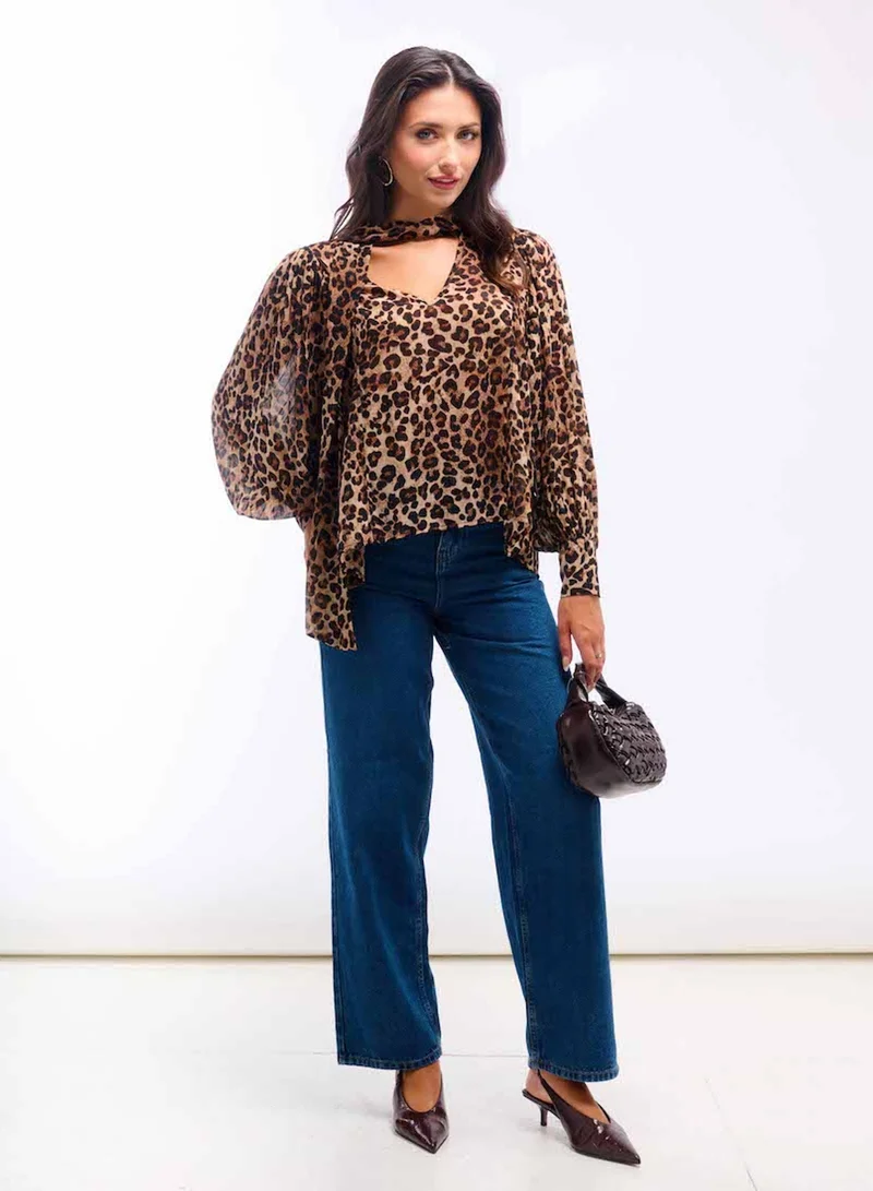 Needs No Label  Leopard Printed Tie Neck Blouse for Women | Best Price UAE