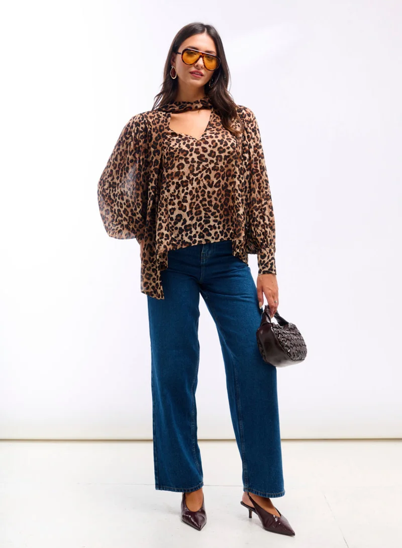 Needs No Label  Leopard Printed Tie Neck Blouse for Women | Best Price UAE