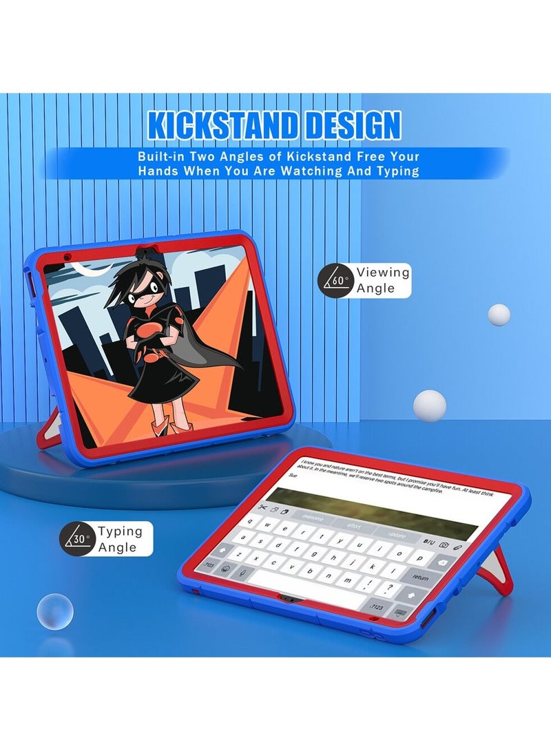 VKL Kids Case for iPad 10th Generation Case 2022 10.9 Inch with Pencil Holder, Durable Shockproof Stand Kids Case for Apple iPad 10 Gen 2022 (Blue-red) - Image 5