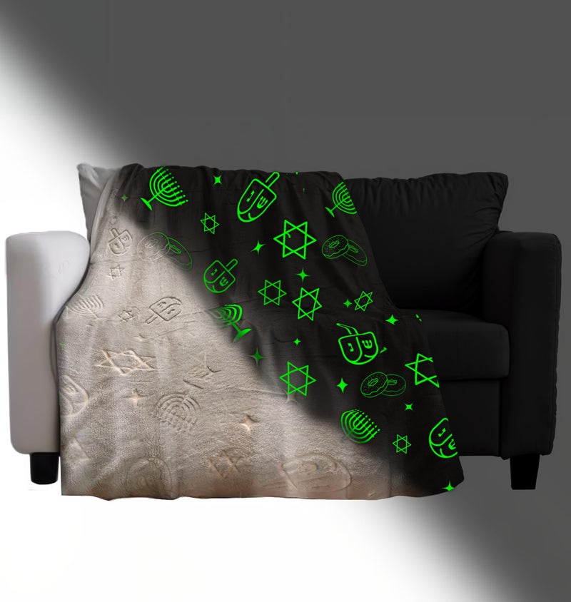 GUARDMAN Glow in The Dark Blanket - Soft Flannel Throw with Menorah  Dreidels & Jewish Stars for Kids & Adults - Cozy  Plush  and Machine Washable - All Season Holiday Blanket - Image 4