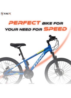 Vaux Titan 24” Mountain Bike – Steel Frame, 21-Speed Drivetrain, Front Suspension Fork With Lock, Double Wall Alloy Rims, Front & Rear Disc Brakes, Quick Release Seat Post – Mtb Bicycle  - Image 2