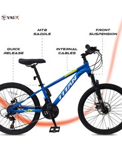 Vaux Titan 24” Mountain Bike – Steel Frame, 21-Speed Drivetrain, Front Suspension Fork With Lock, Double Wall Alloy Rims, Front & Rear Disc Brakes, Quick Release Seat Post – Mtb Bicycle  - Image 5