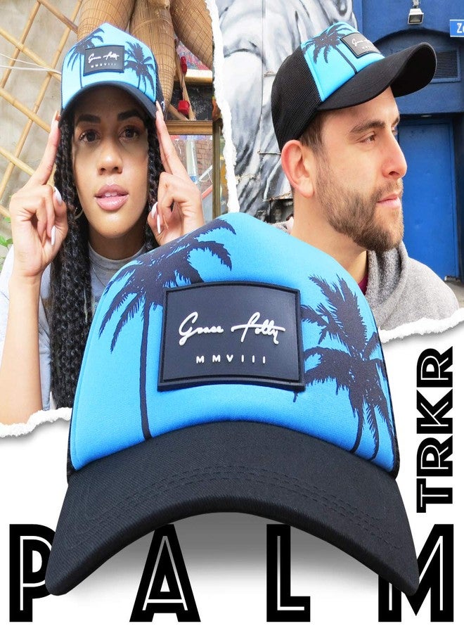 Grace Folly Foam Trucker Hat Snapback Mesh Baseball Cap for Men or Women (Palm- Teal Blue) - Image 4