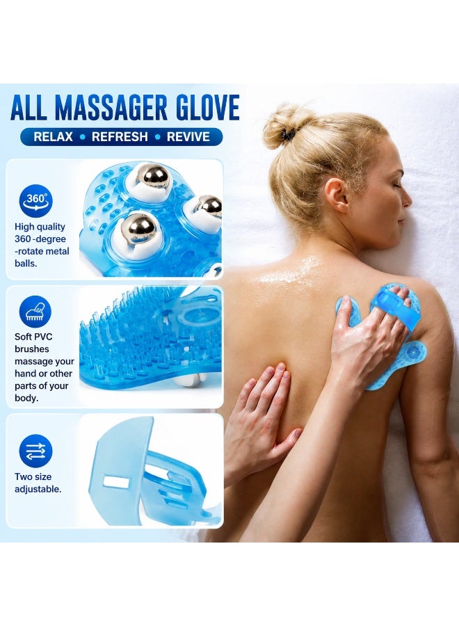 Palm-Shaped Body Massage Glove with 9 x 360° Stainless Steel Roller Balls, Silicone Deep Tissue Body Massager for Cellulite, Lymphatic Drainage & Muscle Recovery, Adjustable Hand Strap, Wet & Dry Shower Spa Massage Tool for Neck, Back, Shoulders, Arms, Legs & Feet, Home Beauty & Wellness Body Care, Blue - Image 4
