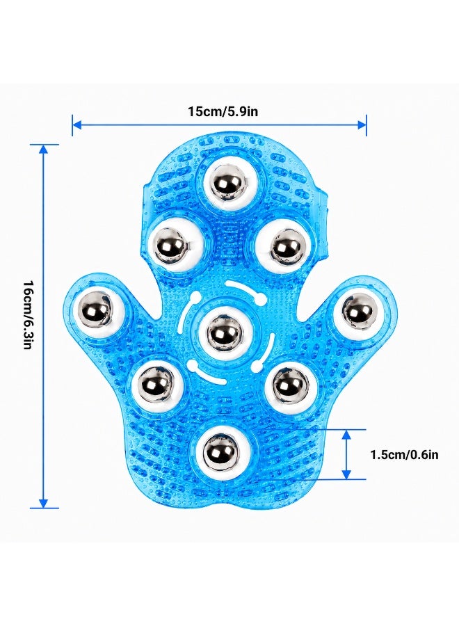 Palm-Shaped Body Massage Glove with 9 x 360° Stainless Steel Roller Balls, Silicone Deep Tissue Body Massager for Cellulite, Lymphatic Drainage & Muscle Recovery, Adjustable Hand Strap, Wet & Dry Shower Spa Massage Tool for Neck, Back, Shoulders, Arms, Legs & Feet, Home Beauty & Wellness Body Care, Blue - Image 2
