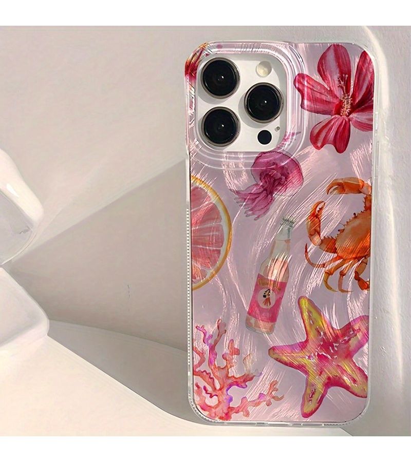 حافظة هاتف بتصميم قلب بنمط النجمة الملونة والشعاب المرجانية وقنديل البحر وسرطان البحر لهاتف iPhone 14 Pro Max - Image 1