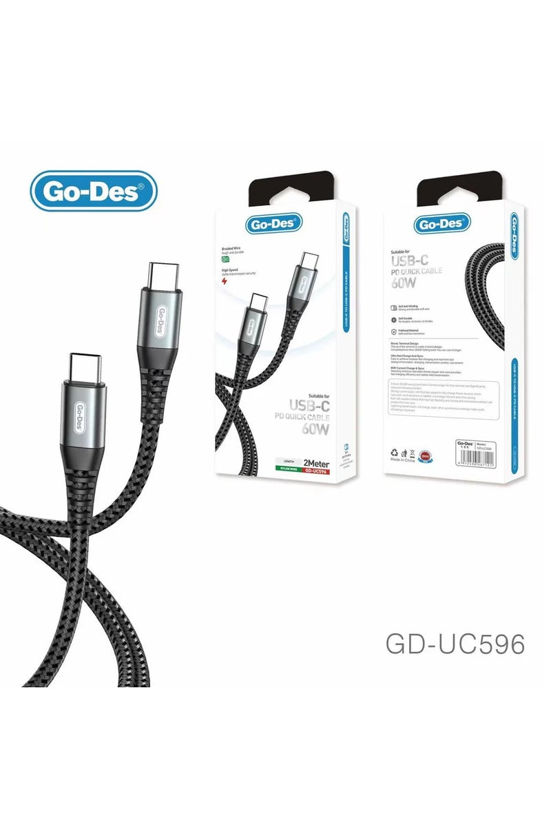 GO-DES GD-UC596 2meter 6ft USB C to USB Type C for IPAD Pro Samsung S20 PD 60W Cable for MacBook iPad Pro Quick Charger - Image 4