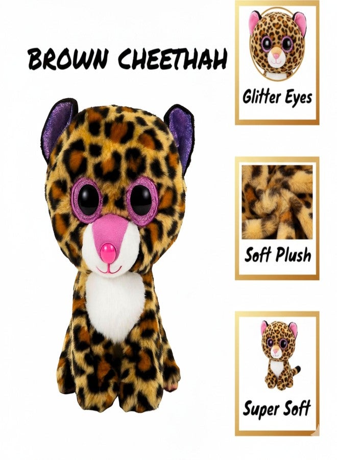 Tickles Cute Sitting Cheetah Glitter Eyes Soft Stuffed Plush Animal Toy for Kids Boys & Girls Birthday Gift (Color: Brown Size: 20 cm) - Image 5