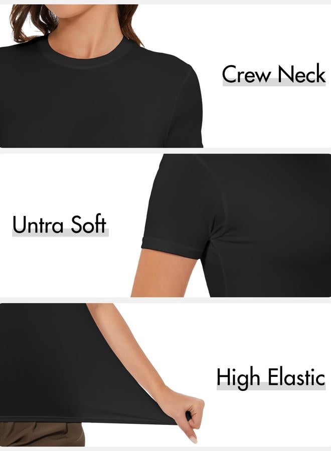 Kinglaman 1/5 Pack Women's Short Sleeve Basic T Shirts Tees, Slim Fit Crew Neck Tshirt Summer Tops for Casual Workout Trendy, 2 Black 2 White 1 Heather Grey, XS - Image 5