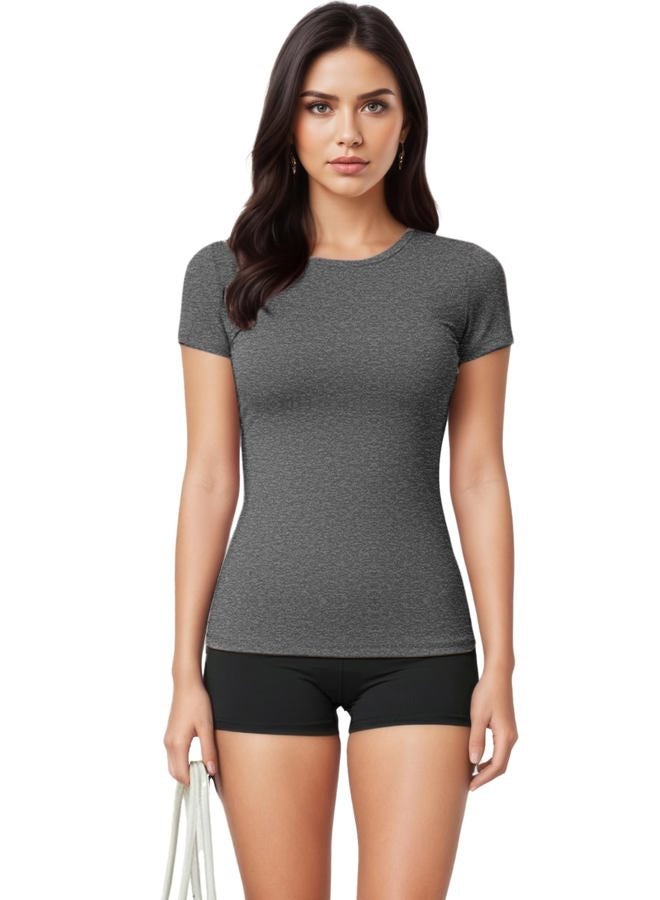 Kinglaman 1/5 Pack Women's Short Sleeve Basic T Shirts Tees, Slim Fit Crew Neck Tshirt Summer Tops for Casual Workout Trendy, 2 Black 2 White 1 Heather Grey, XS - Image 4