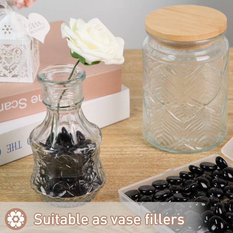 FUTUREPLUSX 1LB Black Flat Glass Marbles, Glass Pebbles Vase Filler, Dark Beads Fishbowl Decorative Gem for Table Scatter Home Decor - Image 4