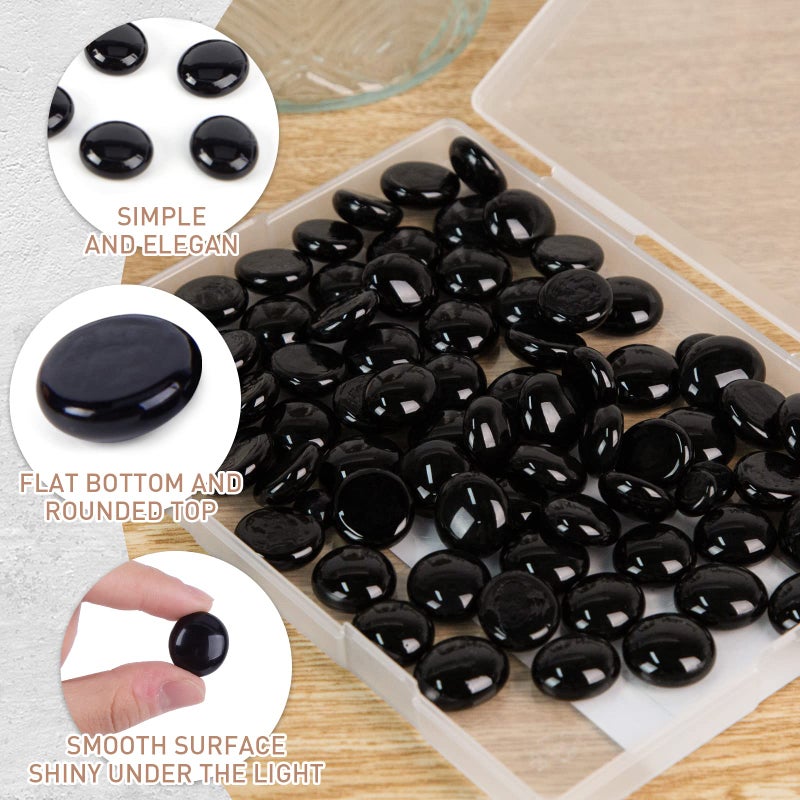 FUTUREPLUSX 1LB Black Flat Glass Marbles, Glass Pebbles Vase Filler, Dark Beads Fishbowl Decorative Gem for Table Scatter Home Decor - Image 3