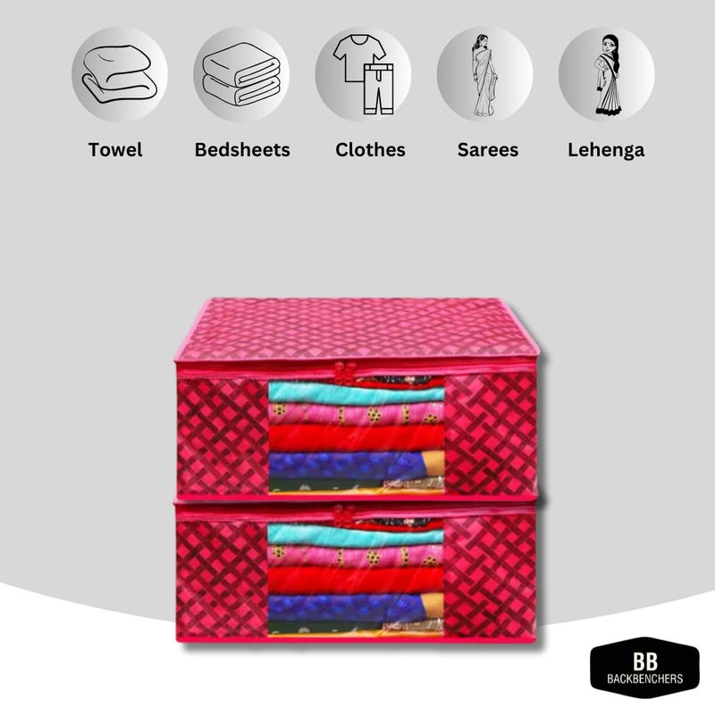 BB BACKBENCHERS Saree Organizer For Wardrobe Foldable Saree Covers With Zip Multipurpose Storage Bag For Suit Lehanga Dress Packing With Transparent Window Pack of 6 - Image 4