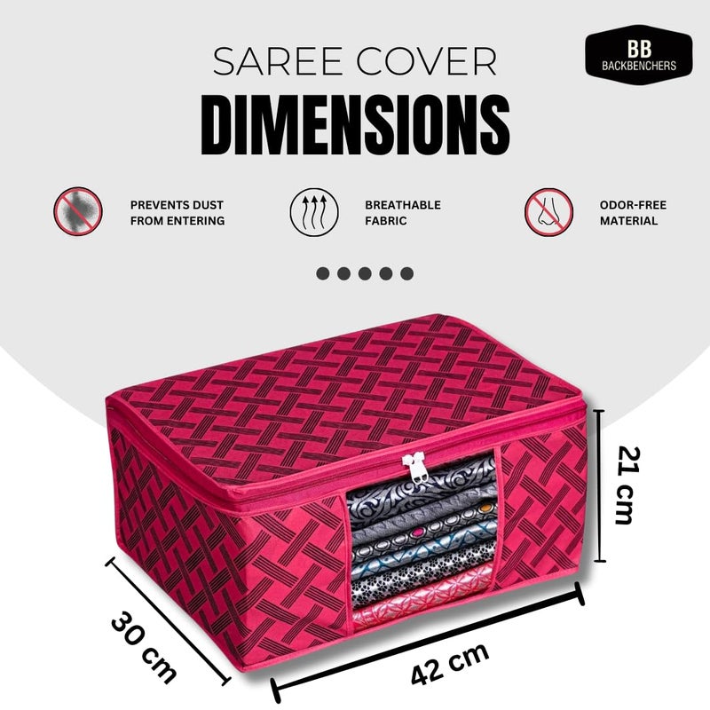 BB BACKBENCHERS Saree Organizer For Wardrobe Foldable Saree Covers With Zip Multipurpose Storage Bag For Suit Lehanga Dress Packing With Transparent Window Pack of 6 - Image 3
