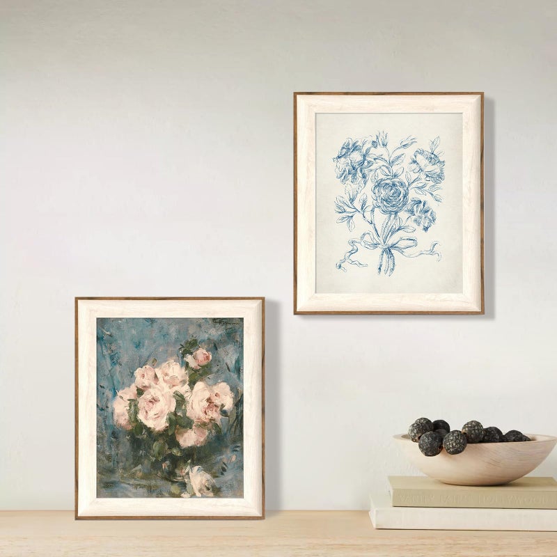 ASTRDECOR Framed Vintage Wall Art for Living Room, Vintage Floral Home Decor Aesthetic, Victorian Pink Rose Bouquet Oil Painting Blue Canvas Wall Art Prints, Antique Flower Pictures Blue Artwork for Living Room-10''x12'' - Image 5
