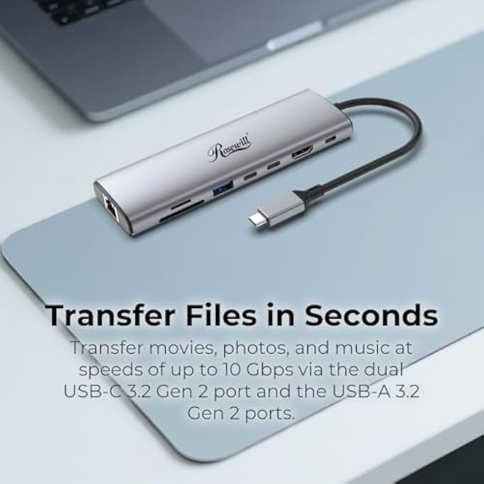 Rosewill 8-IN-1 USB-C HUB WITH 4K HDMI 2.0, 10GBPS USB-A PORTS FOR MACBOOK, DELL XPS, THINKPAD, HP LAPTOPS Â€“ RHUB-M8 - Image 3