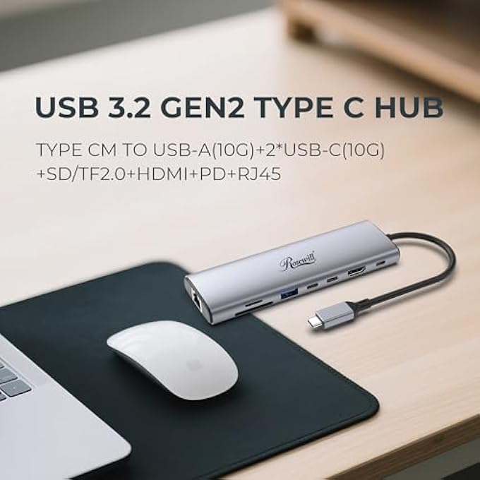 Rosewill 8-IN-1 USB-C HUB WITH 4K HDMI 2.0, 10GBPS USB-A PORTS FOR MACBOOK, DELL XPS, THINKPAD, HP LAPTOPS Â€“ RHUB-M8 - Image 2