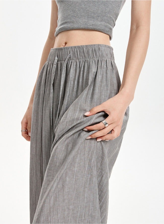 Women's Free Size Wide Leg Trousers Casual Loose Lounge Pants with Drawstring Solid Baggy Ladies Trousers for Summer - Image 2