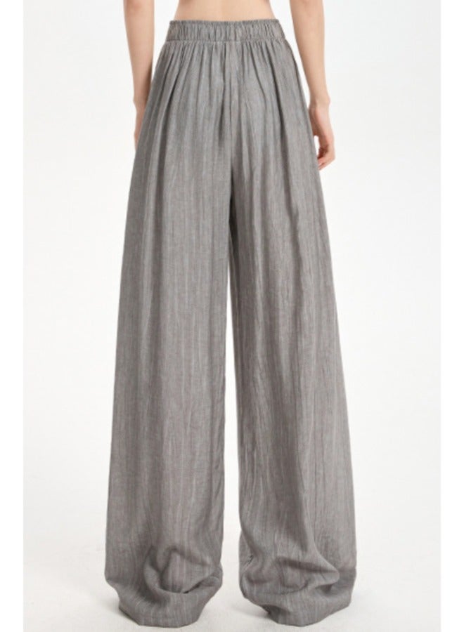 Women's Free Size Wide Leg Trousers Casual Loose Lounge Pants with Drawstring Solid Baggy Ladies Trousers for Summer - Image 3