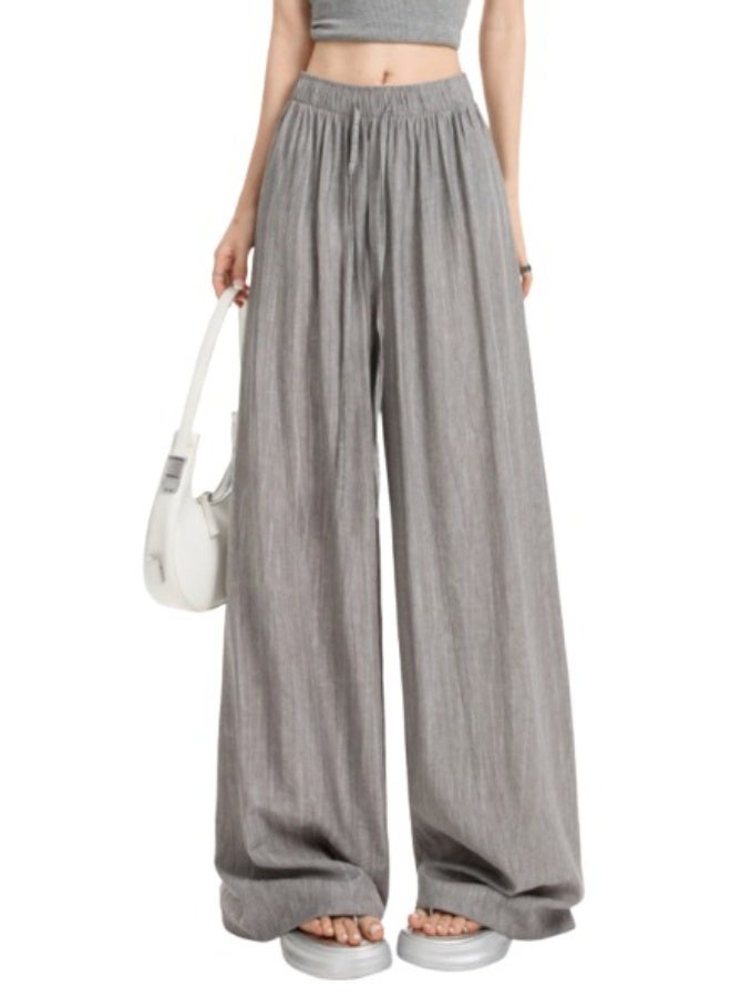 Women's Free Size Wide Leg Trousers Casual Loose Lounge Pants with Drawstring Solid Baggy Ladies Trousers for Summer - Image 4