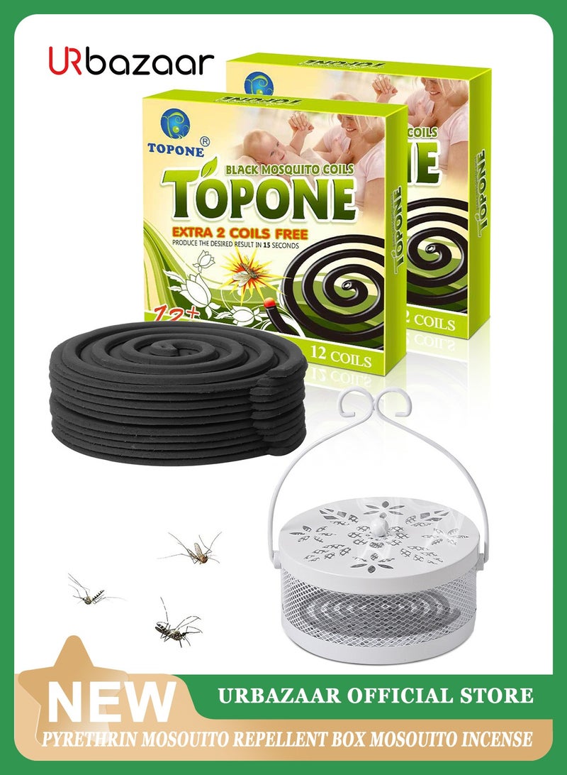 TOPONE 2Pack 24Coils Mosquito Coils  with 1 Mosquito Coil Box Iron Holder Household Censer Repellent Incense Coil - Image 1