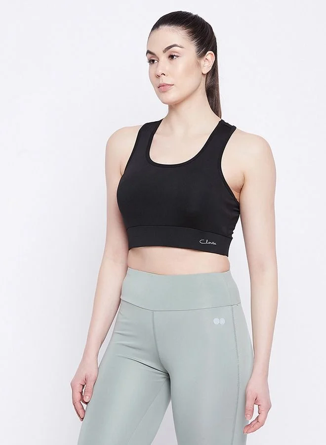 كلوفيا Clovia Medium Impact Padded Non-Wired Sports Bra in Black with Removable Cups