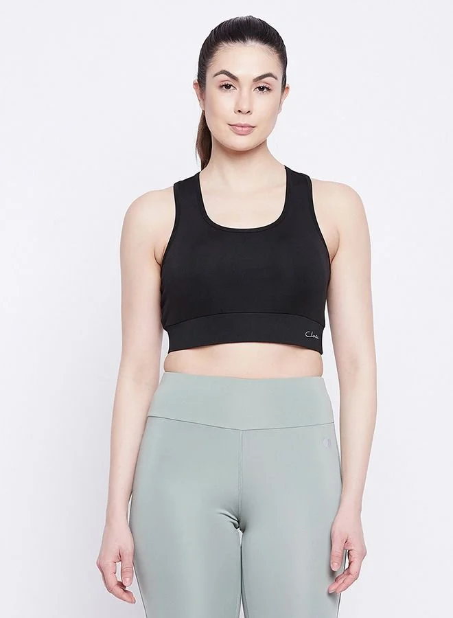 كلوفيا Clovia Medium Impact Padded Non-Wired Sports Bra in Black with Removable Cups