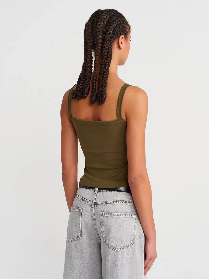 ديلفين Dilvin Ribbed Cotton Square-Neck Cami Blouse