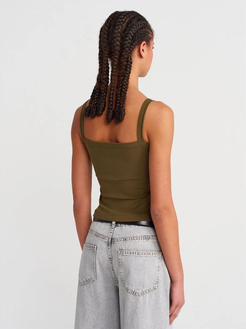 DILVIN Ribbed Cotton Square-Neck Cami Blouse - Image 2