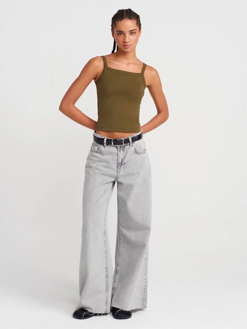 DILVIN Ribbed Cotton Square-Neck Cami Blouse - Image 4