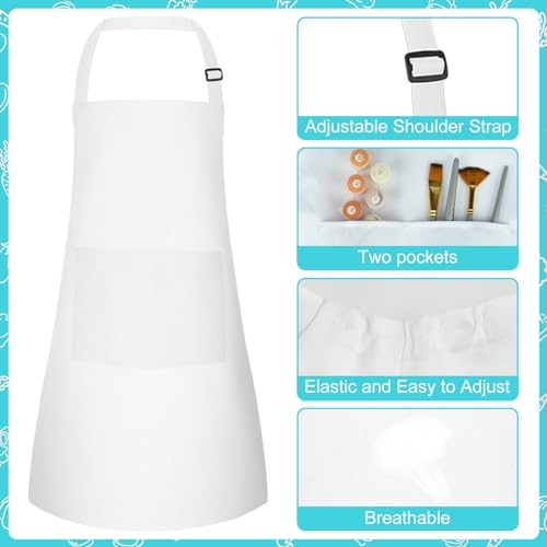 Bouiexye 1 Set Kids Apron and Chef Hat Set Children Apron Adjustable with 2 Pockets Children Chef Painting for Cooking Baking Painting Crafts Making (White - Image 3