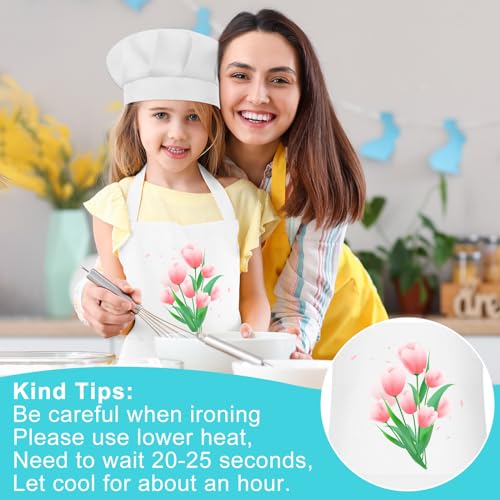 Bouiexye 1 Set Kids Apron and Chef Hat Set Children Apron Adjustable with 2 Pockets Children Chef Painting for Cooking Baking Painting Crafts Making (White - Image 4