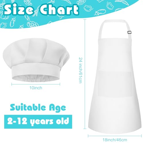 Bouiexye 1 Set Kids Apron and Chef Hat Set Children Apron Adjustable with 2 Pockets Children Chef Painting for Cooking Baking Painting Crafts Making (White - Image 2