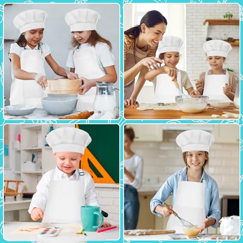 Bouiexye 1 Set Kids Apron and Chef Hat Set Children Apron Adjustable with 2 Pockets Children Chef Painting for Cooking Baking Painting Crafts Making (White - Image 5