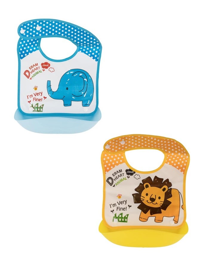 Yellow Bee Polyester Elephant and Lion Print Bib with Adjustable Closure for Boys, Blue, Yellow, 3-18 Months - Image 1