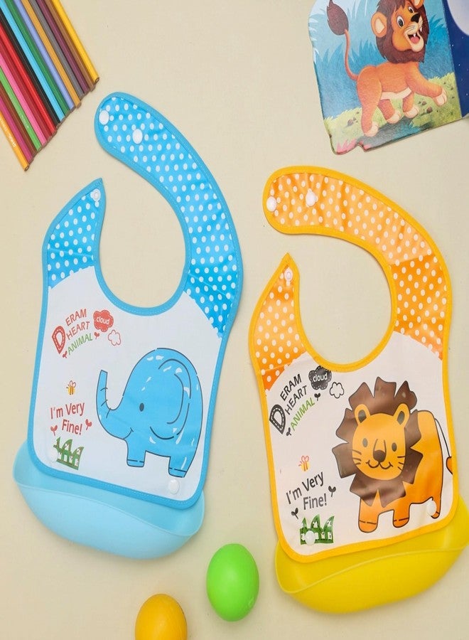 Yellow Bee Polyester Elephant and Lion Print Bib with Adjustable Closure for Boys, Blue, Yellow, 3-18 Months - Image 2