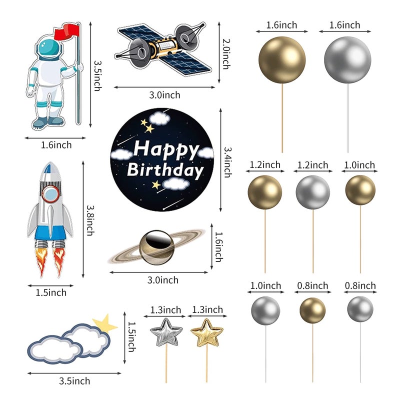 CANIPHA 22 Pcs Space Cake Topper Outer Space Cupcake Toppers Astronaut Figurine Decorations Birthday Space Themed Party Supplies Planet Rocket Pearl Balls and Star DIY Cake Toppers for Kids Party Baby Shower - Image 4