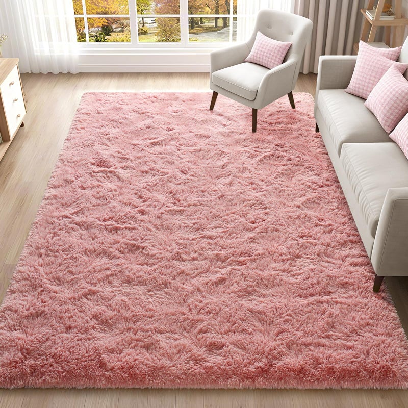 ISEAU Fluffy Rug Carpets Soft Shaggy Area Rugs Indoor Floor Mats for Kids Room Fuzzy Carpet Comfy Cute Nursery Mat Bedside Rug for Boys Girls Bedroom Living Room Home Decor 3ft x 5ftBlush