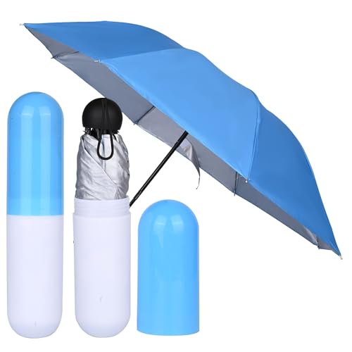 HACER Mini Umbrella with Capsule Case Foldable UV Proof Windproof Compact Pocket Lightweight Travel Umbrellas for Women Men Kids (Pack of 1, Random Color) - Image 1